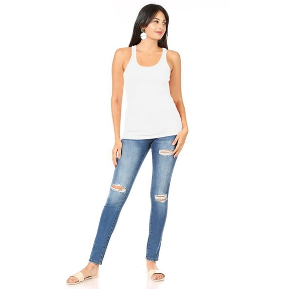 Women's Casual Ribbed Racerback Solid Stretch Cami Tank Top