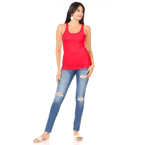 Women's Casual Ribbed Racerback Solid Stretch Cami Tank Top