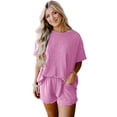 thumbnail image 1 of Women's Casual Ribbed Two-Piece Set: Tee and Shorts for Summer Lounging, 1 of 11