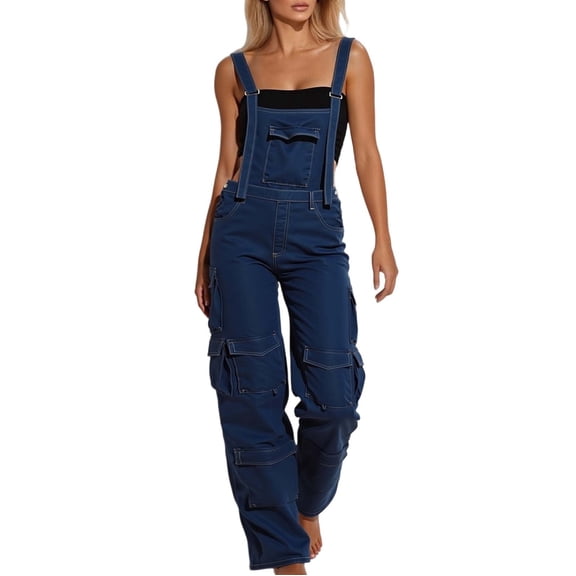 Women's Casual Ripped Adjustable Denim Overalls Baggy Wide Leg Bib Pants Palazzo Jumpsuit,Blue,XXL