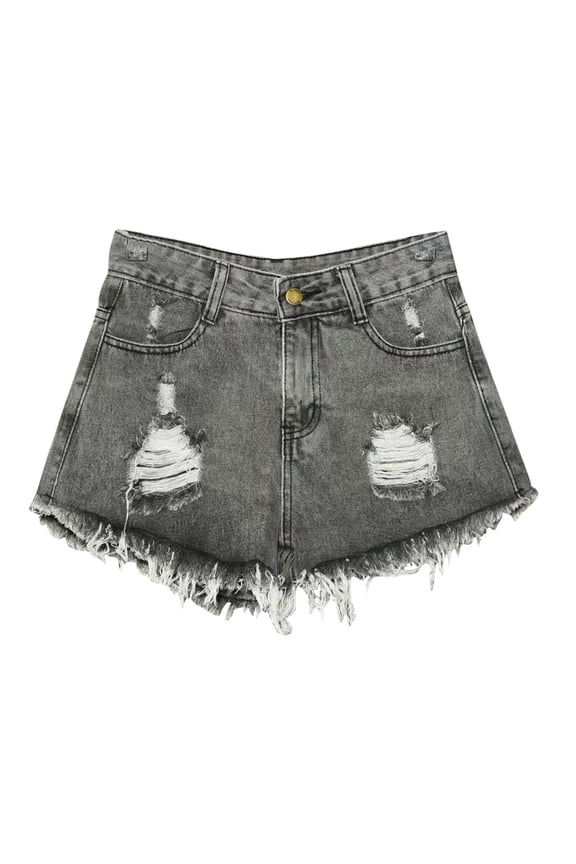Women's Casual Ripped Denim Shorts Mid Waist Short Jeans with Pockets Gray XXXL