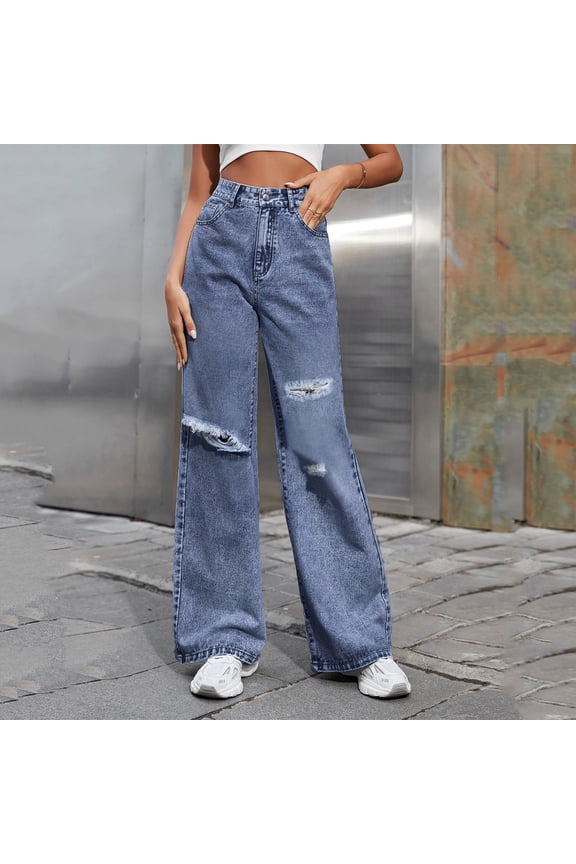 Women's Casual Ripped Jeans Straight Leg Pants Two Chicks Leggings Jean Pants for Women Size 12 plus Size on Pants Super Straight Womens on Pants Tall High Jean Pants for Women Woman Pants Size 14