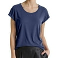thumbnail image 1 of Women's Casual Round Neck Batwing Sleeve Solid Color T Shirt For Spring And Summer, 1 of 2