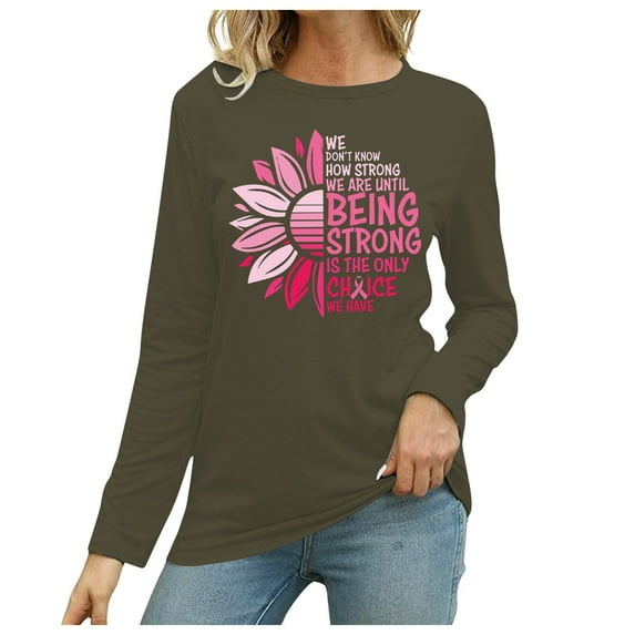 Women's Casual Round Neck Cancer Prevention Month International Awareness Month Printed Long Sleeve T Shirt Womens Long Sleeve T Shirts Pack Women's Long Sleeved Shirts Short Sleeve Athletic Shirt