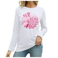 thumbnail image 1 of Women's Casual Round Neck Cancer Prevention Month International Awareness Month Printed Long Sleeve T Shirt Womens Long Sleeve T Shirts Pack Women's Long Sleeved Shirts Short Sleeve Athletic Shirt, 1 of 3