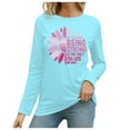 thumbnail image 1 of Women's Casual Round Neck Cancer Prevention Month International Awareness Month Printed Long Sleeve T Shirt Womens Long Sleeve T Shirts Pack Women's Long Sleeved Shirts Short Sleeve Athletic Shirt, 1 of 3