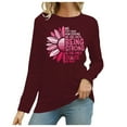 thumbnail image 1 of Women's Casual Round Neck Cancer Prevention Month International Awareness Month Printed Long Sleeve T Shirt Womens Shirts Long Sleeve Shirts Hide Sweat Dark Shirt for Women Women T Shirt Summer, 1 of 3