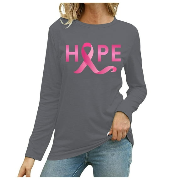 Women's Casual Round Neck Cancer Prevention Month International Awareness Month Printed Long Sleeve T Shirt Womens Tops Tee Shirts T Shirt Women Soft Athletic Women Tops Womens Womens Long Sleeve