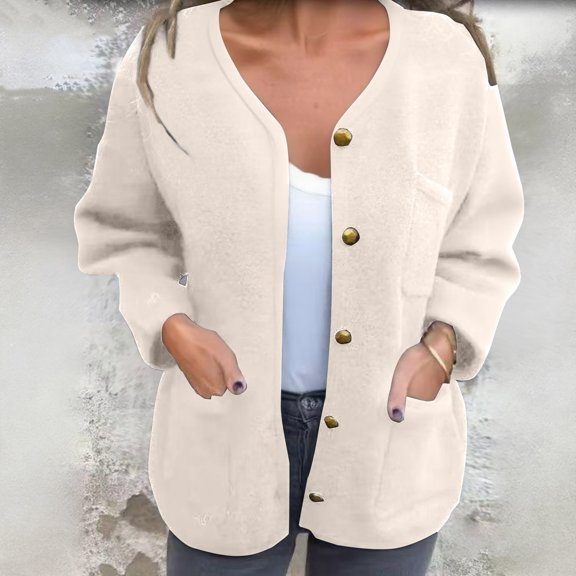 Women's Casual Round Neck Cardigan Sweater, Lightweight Button Front Open Knitwear with Soft Wool Blend Fabric, Chic Cropped Fit for Fall and Winter, Everyday Comfortable Cardigan for Women White S