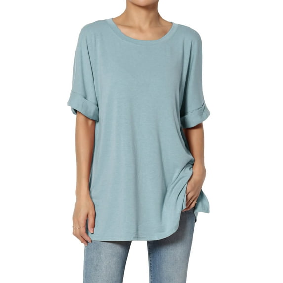Women's Casual Round Neck Cuffed Short Sleeve Loose Tee Basic Top T-Shirt