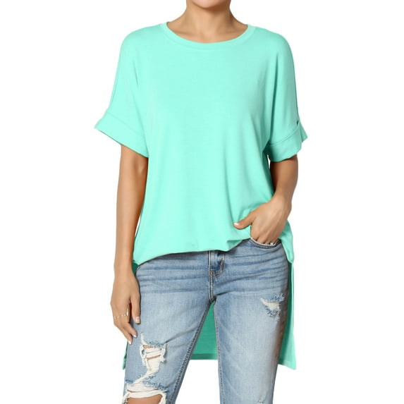 Women's Casual Round Neck Cuffed Short Sleeve Loose Tee Basic Top T-Shirt