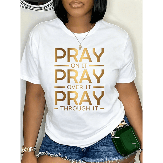 Women's Casual Round Neck Letter Print T-Shirt, Summer Graphic Tees Women Tops