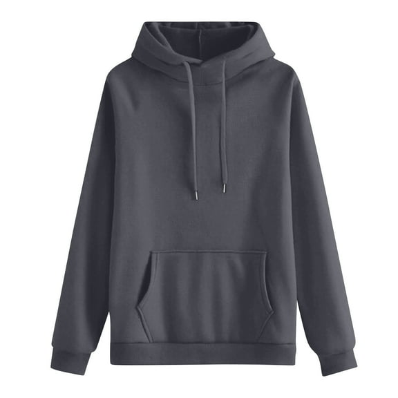 Women's Casual Round Neck Long Sleeve Solid Color Hooded Sweatshirt Comfort Pullover for Women Loose Fit Streetwear with Hood,Dark Gray,L