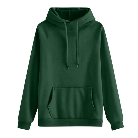 Women's Casual Round Neck Long Sleeve Solid Color Hooded Sweatshirt Comfort Pullover for Women Loose Fit Streetwear with Hood,Dark Green,S
