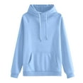 thumbnail image 1 of Women's Casual Round Neck Long Sleeve Solid Color Hooded Sweatshirt Comfort Pullover for Women Loose Fit Streetwear with Hood,Light Blue,S, 1 of 3