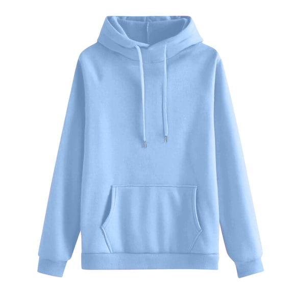 Women's Casual Round Neck Long Sleeve Solid Color Hooded Sweatshirt Comfort Pullover for Women Loose Fit Streetwear with Hood,Light Blue,S
