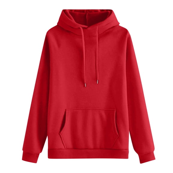 Women's Casual Round Neck Long Sleeve Solid Color Hooded Sweatshirt Comfort Pullover for Women Loose Fit Streetwear with Hood,Red,2XL