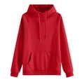 thumbnail image 1 of Women's Casual Round Neck Long Sleeve Solid Color Hooded Sweatshirt Comfort Pullover for Women Loose Fit Streetwear with Hood,Red,XL, 1 of 3