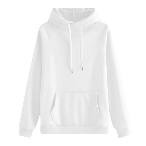 Women's Casual Round Neck Long Sleeve Solid Color Hooded Sweatshirt Comfort Pullover for Women Loose Fit Streetwear with Hood,White,XL