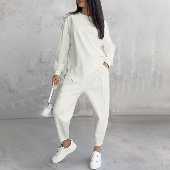 Women's Casual Round Neck Loose Irregular Long Sleeve Suit Womens Bibs Overalls Insulated Womens Snow Pants Bibs plus Size Pant Suits for Wedding Guest Women Outfits Female Suit Summer Business Casual