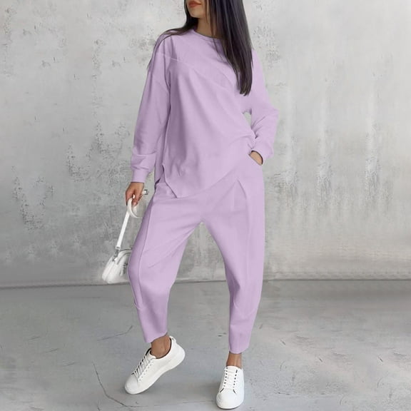 Women's Casual Round Neck Loose Irregular Long Sleeve Suit Womens Bibs Overalls Insulated Womens Snow Pants Bibs plus Size Pant Suits for Wedding Guest Women Outfits Female Suit Summer Business Casual