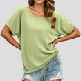 thumbnail image 1 of Women's Casual Round Neck Pull On T-Shirt Loose Fit Summer Basic Tee with Drawstring Hem Stylish Comfortable Top, 1 of 3