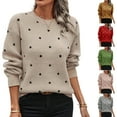 thumbnail image 1 of Women's Casual Round Neck Pullover Long Sleeve Sweater Top with Polka Dot Jacquard, Elegant and Cozy, Great for Parties and Daily Wear,Pink,S, 1 of 4