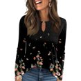 thumbnail image 1 of Women's Casual Round Neck Pullover Long Sleeve T-Shirt Top with All Over Ditsy Floral Print, Elegant and Comfortable Blouse for Spring and Summer Season,Black,L, 1 of 6