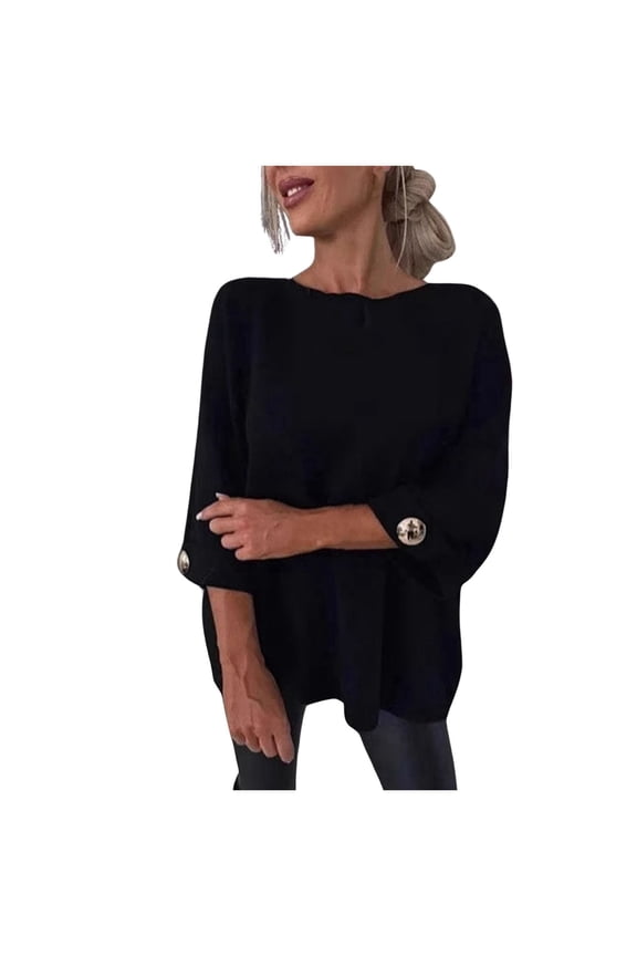 Women's Casual Round Neck Pullover Sweater Soft Comfortable Versatile Basic Top Everyday Wear Stylish T-Shirt