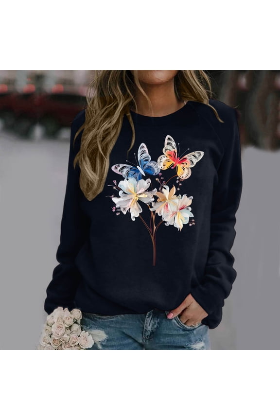 Women's Casual Round Neck Raglan Long Sleeved Colorful Feather Print Pullover Sweatshirt Sweater Elderly Sweatsuit Active Wear Jacket Hoodie Tops Women Ladies Tops Long Sleeve Distressed Top Coat