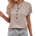 thumbnail image 1 of Women's Casual Round Neck Short Sleeve Button Down T-Shirt Comfortable Stylish Daily Wear Soft Breathable Fabric for Outfits, 1 of 1