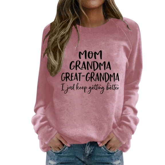 Women's Casual Round Neck Shoulder Long Fun Letter Printed Pullover Sweatshirt Sweater