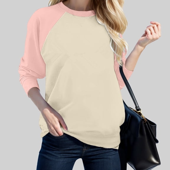 Women's Casual Round Neck With Shoulder Matching Color Long Sleeve T Shirt Raglan T Shirt Women Womens Long Tee Shirt Women Top Exercise Wear Tee Shirt Running Tee Shirts Women Womens Shirts Casual