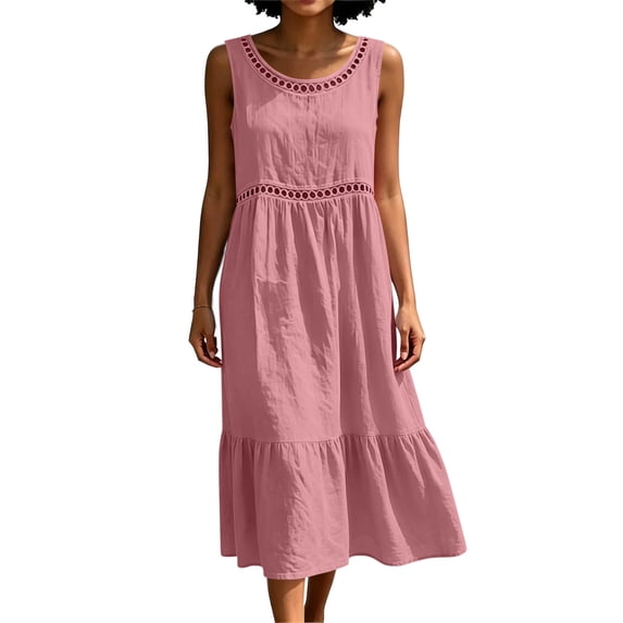 Women's Casual Round-Neck Sleeveless Solid Dress