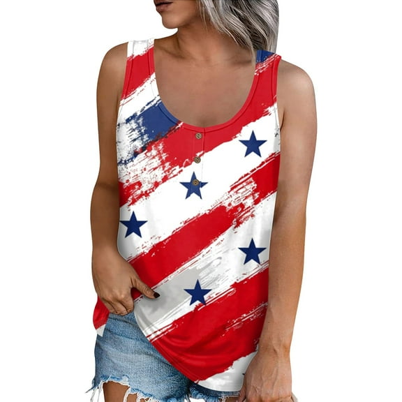 Women's Casual Round Neck Sleeveless Tank Top, Patriotic Independence Day Print Summer Top for Trendy & Comfortable Wear,White XL