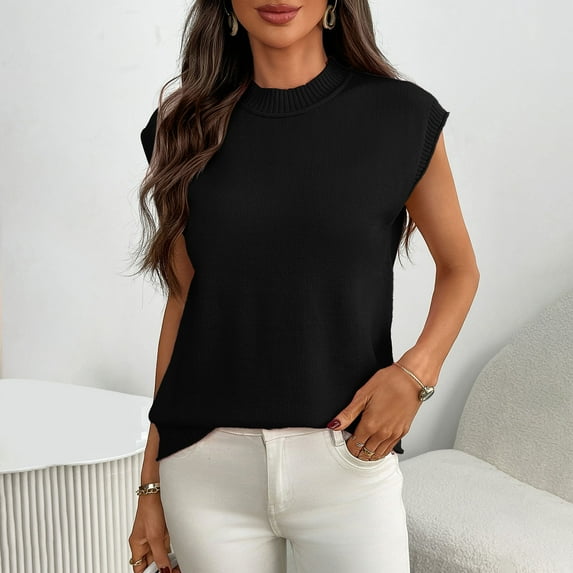 Women's Casual Round-Neck Solid Color T-shirt, Sleeveless Knit Pullover Top, Comfortable and Stylish Short Sleeve Shirt, Perfect for Casual Wear, Daily Outings, and Relaxed Summer Days