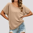 thumbnail image 1 of Women's Casual Round Neck T Shirt with Drawstring Hem Stylish Summer Top for Women Comfortable Pure Color Tee with Denim Shorts Casual Summer Shirts Women Athletic Shirt Summer Tee Shirts Women, 1 of 3