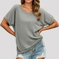 thumbnail image 1 of Women's Casual Round Neck T Shirt with Drawstring Hem Stylish Summer Top for Women Comfortable Pure Color Tee with Denim Shorts Casual Summer Shirts Women Athletic Shirt Summer Tee Shirts Women, 1 of 3
