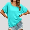 thumbnail image 1 of Women's Casual Round Neck T Shirt With Drawstring Hem Stylish Summer Top For Women Comfortable Pure Color Tee With Denim Shorts Cheer Long Sleeve Shirt Tops for Leggings Short Sleeve Exercise Wear, 1 of 3