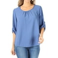 thumbnail image 1 of Women's Casual Round Neck Top Blouse with Roll Tab Sleeve Made in USA, 1 of 6