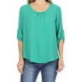 thumbnail image 1 of Women's Casual Round Neck Top Blouse with Roll Tab Sleeve, 1 of 6