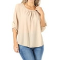 thumbnail image 1 of Women's Casual Round Neck Top Blouse with Roll Tab Sleeve, 1 of 6