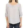 thumbnail image 1 of Women's Casual Round Neck Top Blouse with Roll Tab Sleeve, 1 of 6