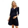 thumbnail image 1 of Women's Casual Ruffle Maternity Dress V Neck Nursing 3/4 Sleeve A Line Party Midi Dress, 1 of 5