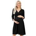thumbnail image 1 of Women's Casual Ruffle Maternity Dress V Neck Nursing 3/4 Sleeve A Line Party Midi Dress, 1 of 5