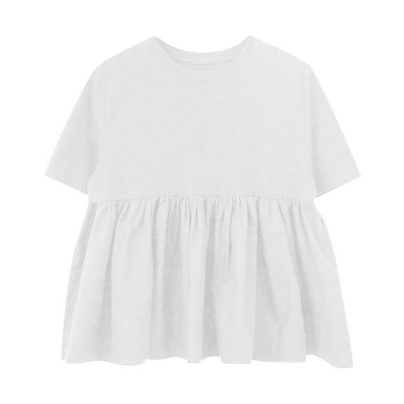 Women's Casual Ruffle Short Sleeve Blouses Cotton Linen Plus Size Tops Summer Loose Fit Fashion Ruffled Hem Shirts