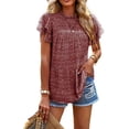 thumbnail image 1 of Women's Casual Ruffle Short Sleeve Tops Loose Mock Neck Summer T Shirts Boho Fashion, 1 of 3