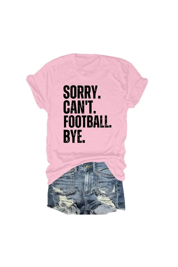 Women's Casual Rugby Print Crewneck Tee Loose Fit Short Sleeve Shirt Soft Comfortable Style Top