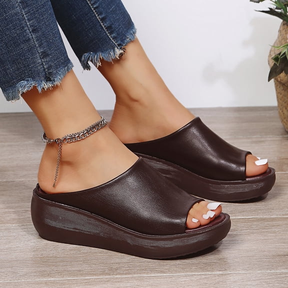 Women‘s Casual Sandals, Solid Color Flat Simple Slide Sandals, Comfortable for Beach, Walking, Vacation, and Everyday Summer Wear Brown 42