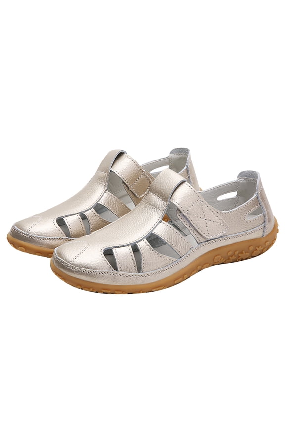 Women's Casual Sandals Summer Comfort Closed Toe Ankle Strap Beach Shoes Soft Sole Orthopedic Sandals Non Slip Closed Toe Women's Retro Flat Sandals, Solid Color Hook & Loop Casual Outdoor Shoes